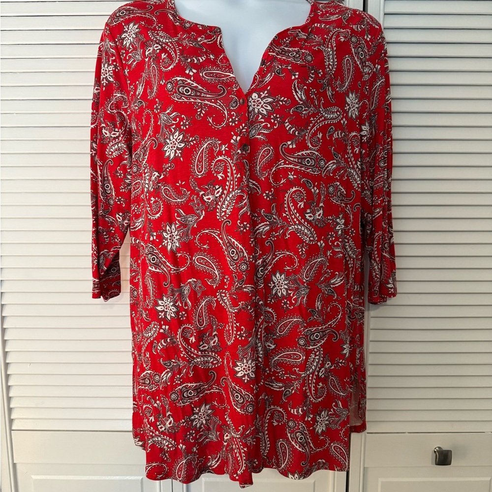 J. Jill Red Paisley Tunic Top